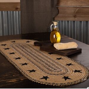 Primitive Star Oval Jute Braided Table Runner 12x36 Farmhouse Country Rustic